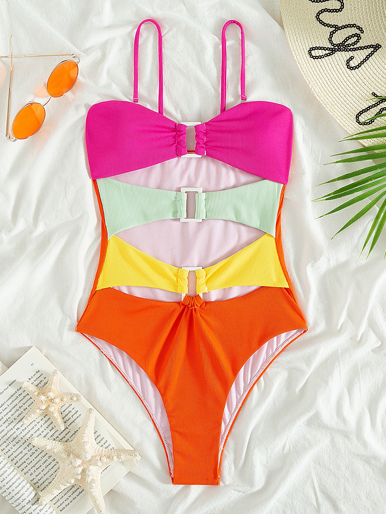 Women's Cutout One-Piece Swimsuit with Buckle Ring Detail view 3
