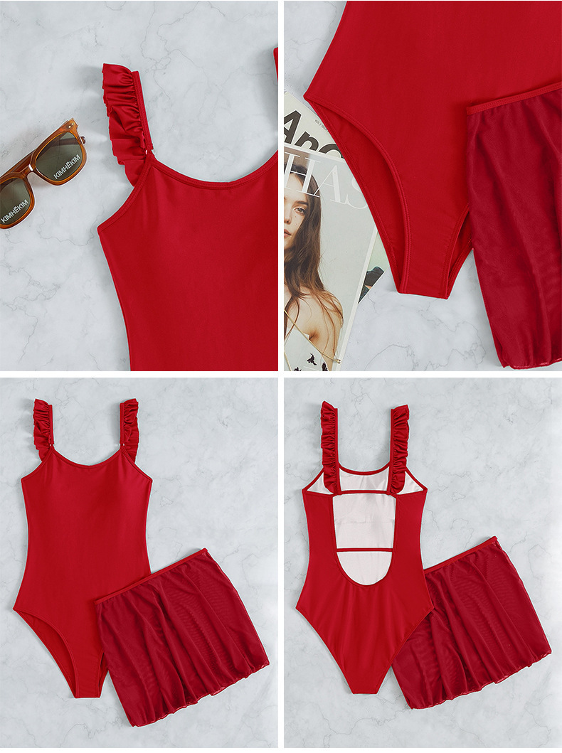 Ruffled Strap Skirted One-Piece Swimsuit view 21
