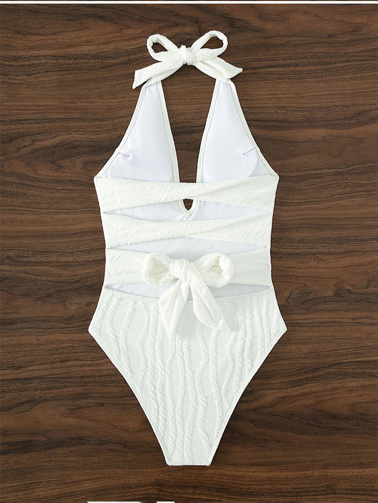 Halter Neck Plunge One-Piece Swimsuit with Open Back view 4