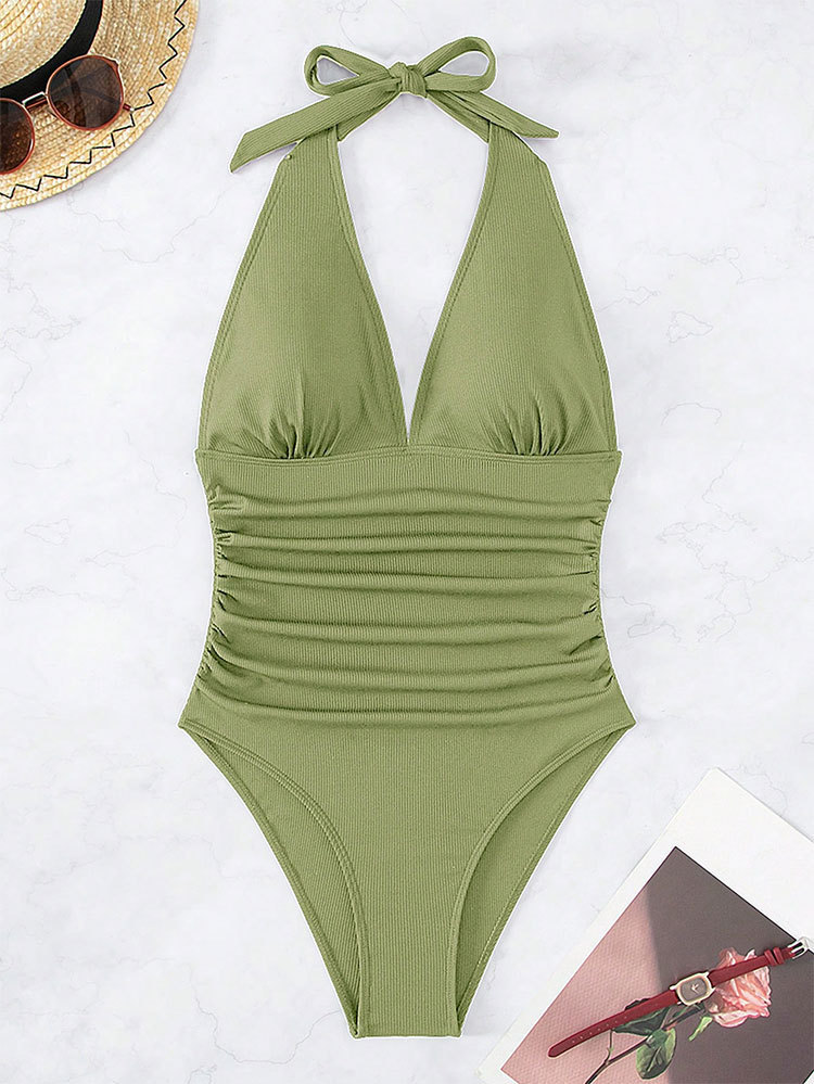 Halter V-Neck Ruched One-Piece Swimsuit view 10