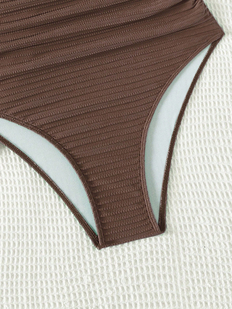 Halter Neck Ruched One-Piece Swimsuit with Deep V-Neck view 3
