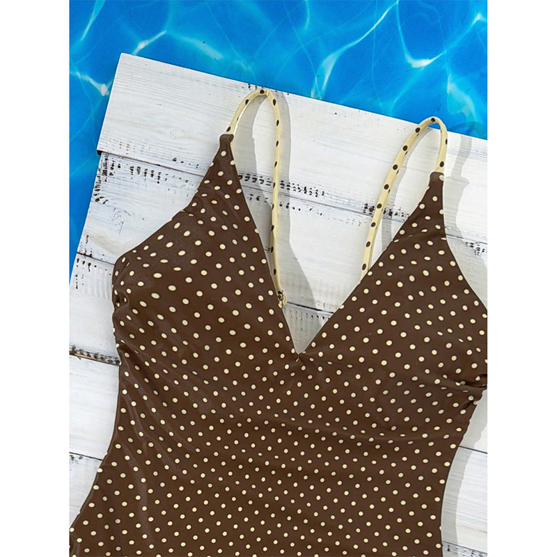 Deep V-Neck One-Piece Swimsuit with Spaghetti Straps and High Cut view 5