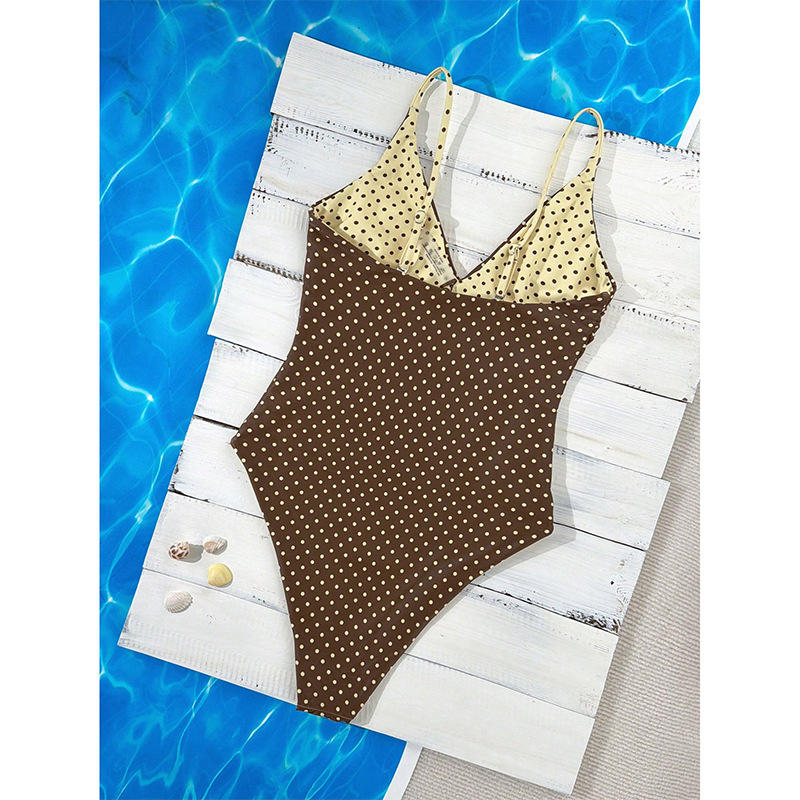 Deep V-Neck One-Piece Swimsuit with Spaghetti Straps and High Cut view 6