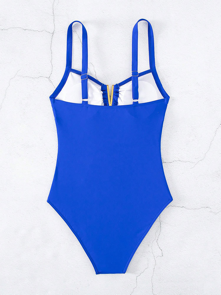 Ruched One-Piece Swimsuit with V-Neck and Cutout view 3
