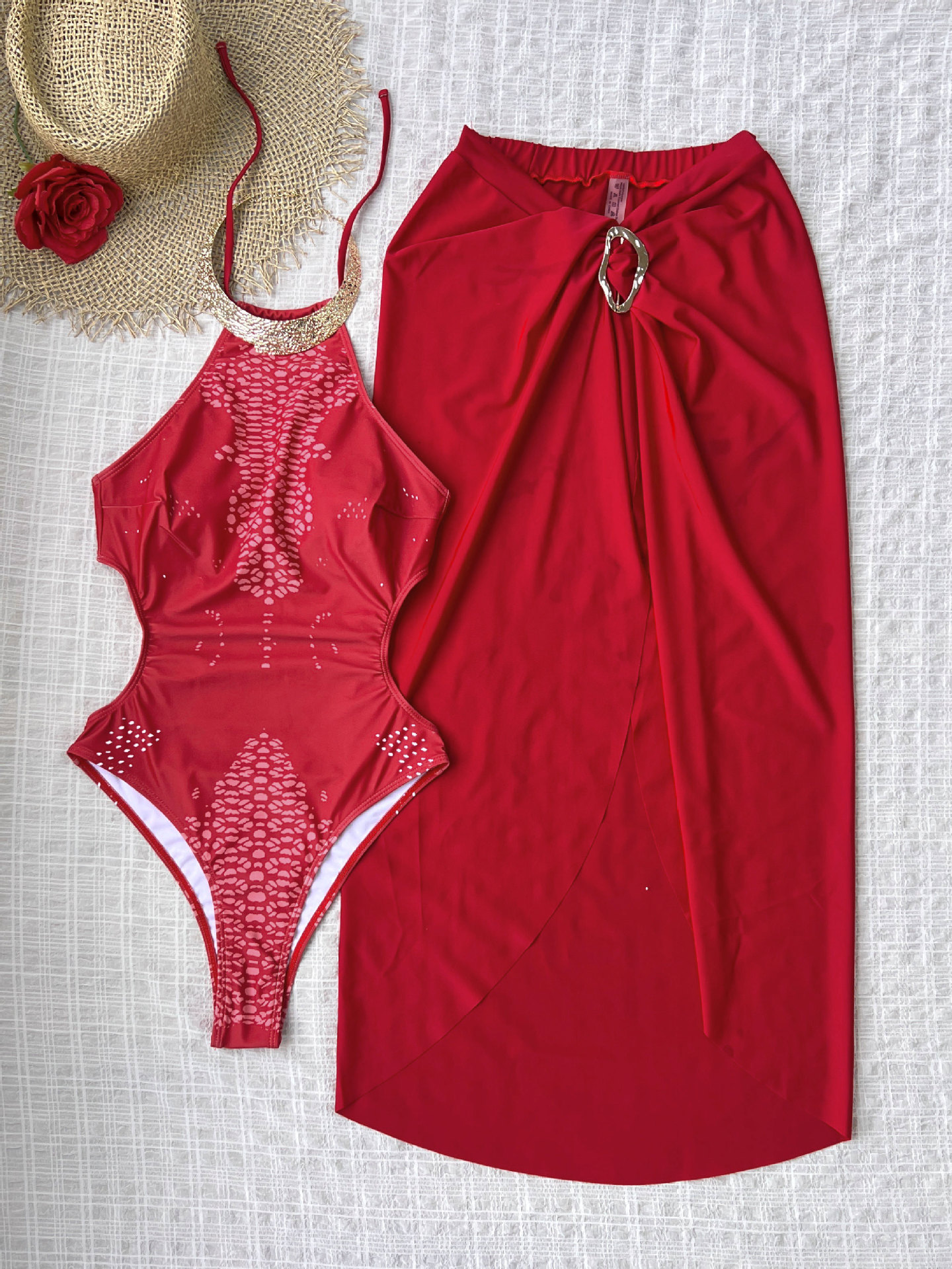 Long Wrap Cover-Up Skirt with Gathered Ring Detail