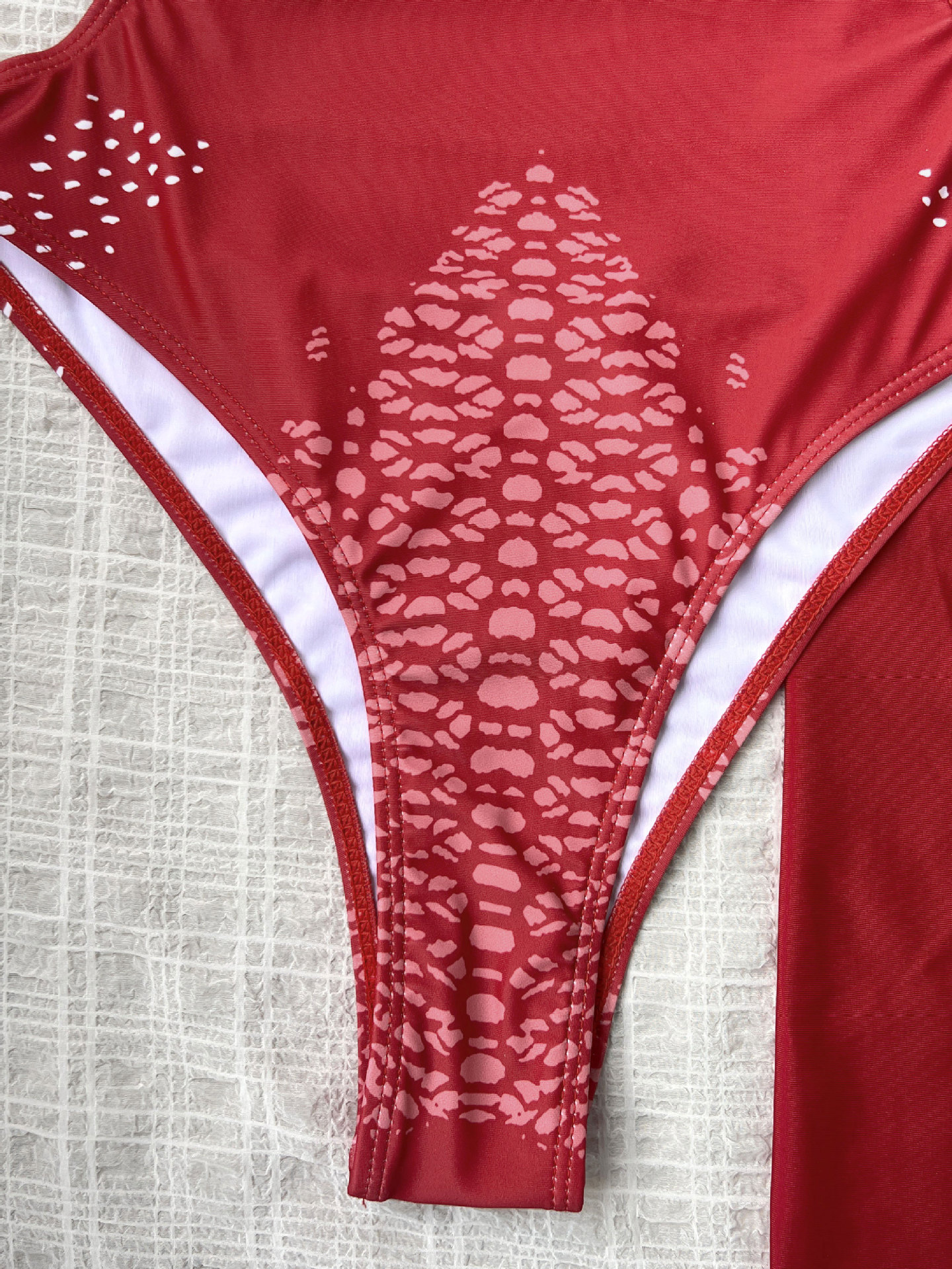Red Halter Neck Cutout One Piece Swimsuit with Gold Trim