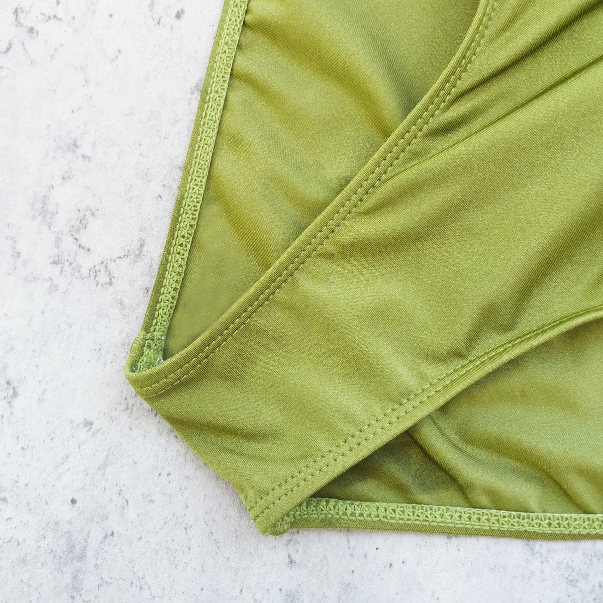 Olive Green One Piece Swimsuit with Deep V Ring Detail