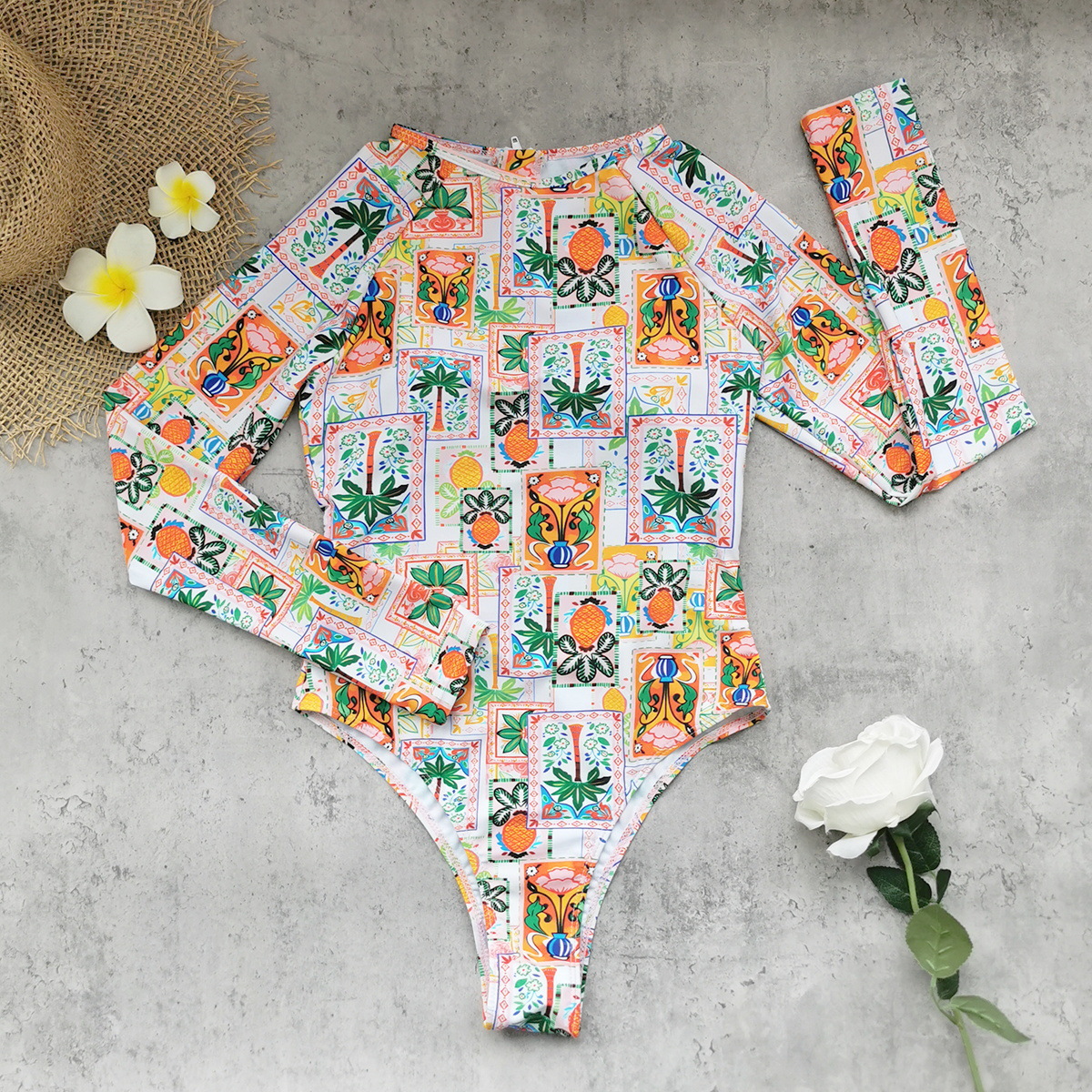 Long Sleeve Open Back One-Piece Swimsuit view 5