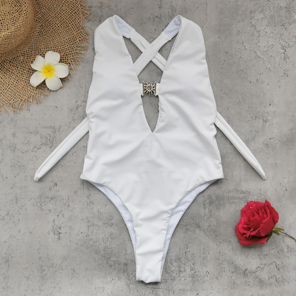 Deep V Halter High-Cut One-Piece Swimsuit with Front Clasp view 3