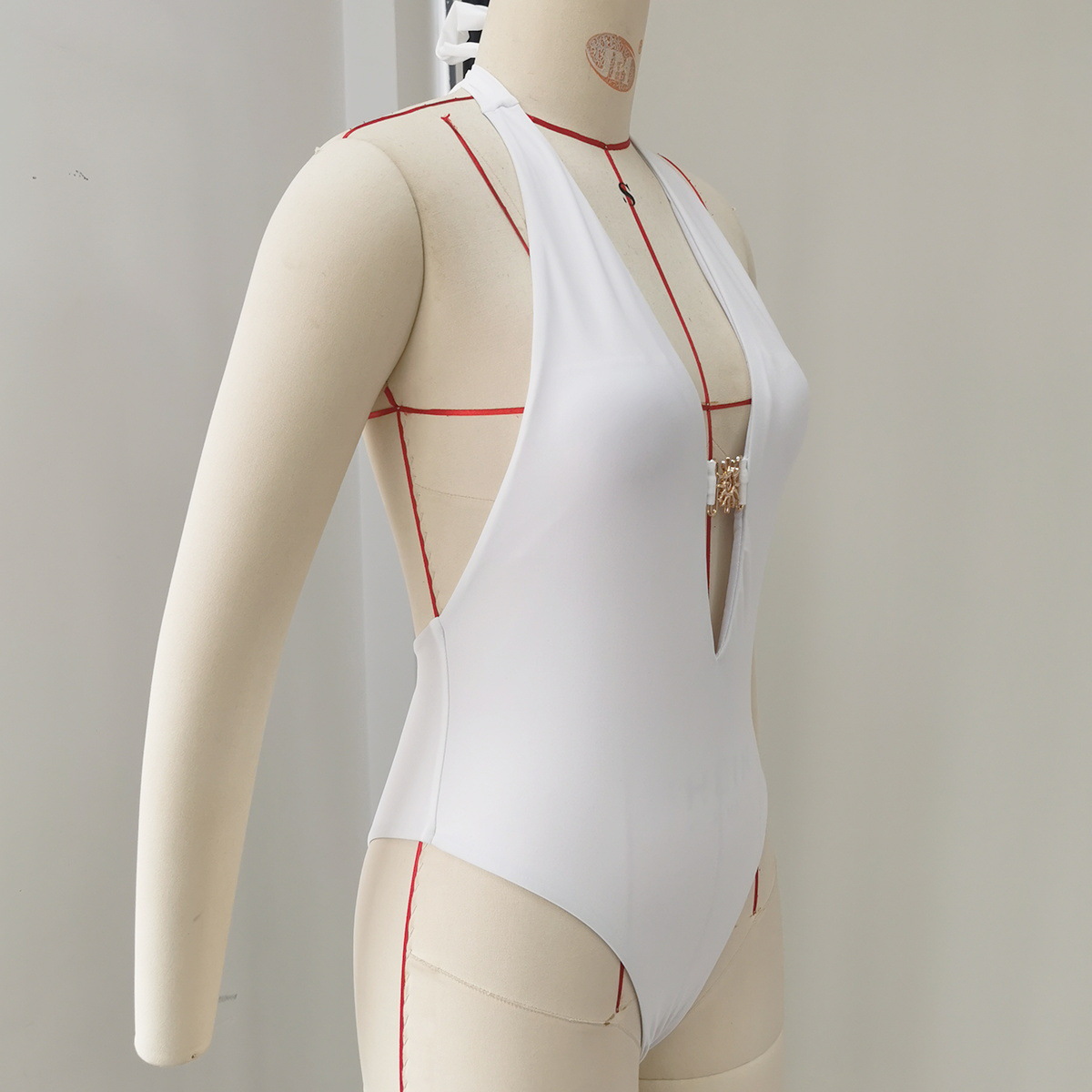 Deep V Halter High-Cut One-Piece Swimsuit with Front Clasp view 6