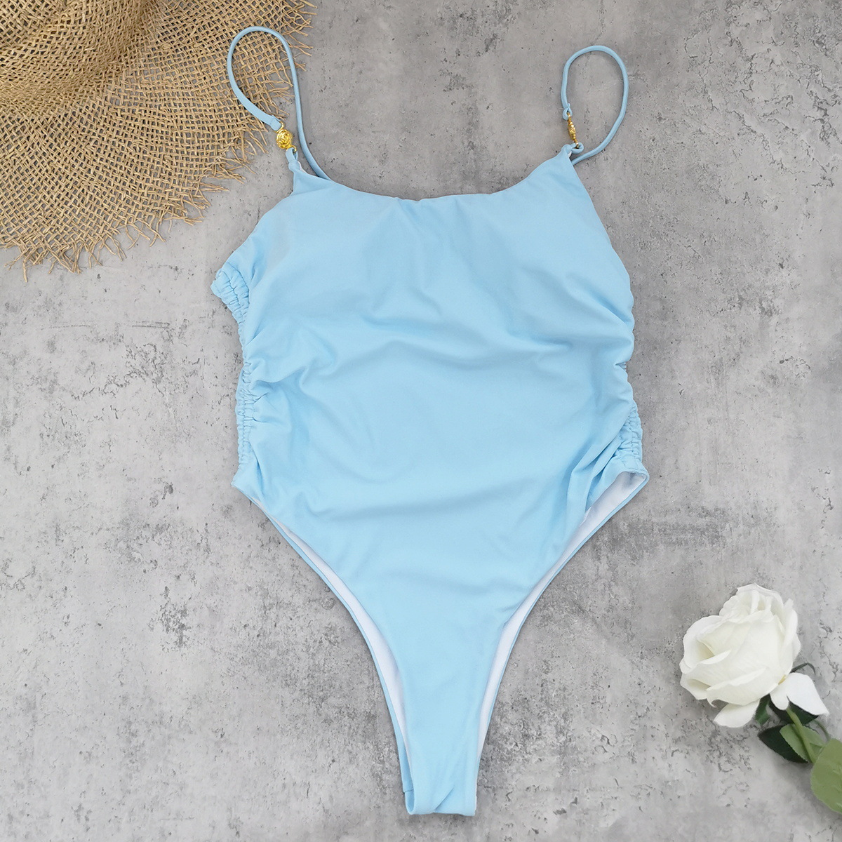 Ruched Open Back One-Piece Swimsuit view 3