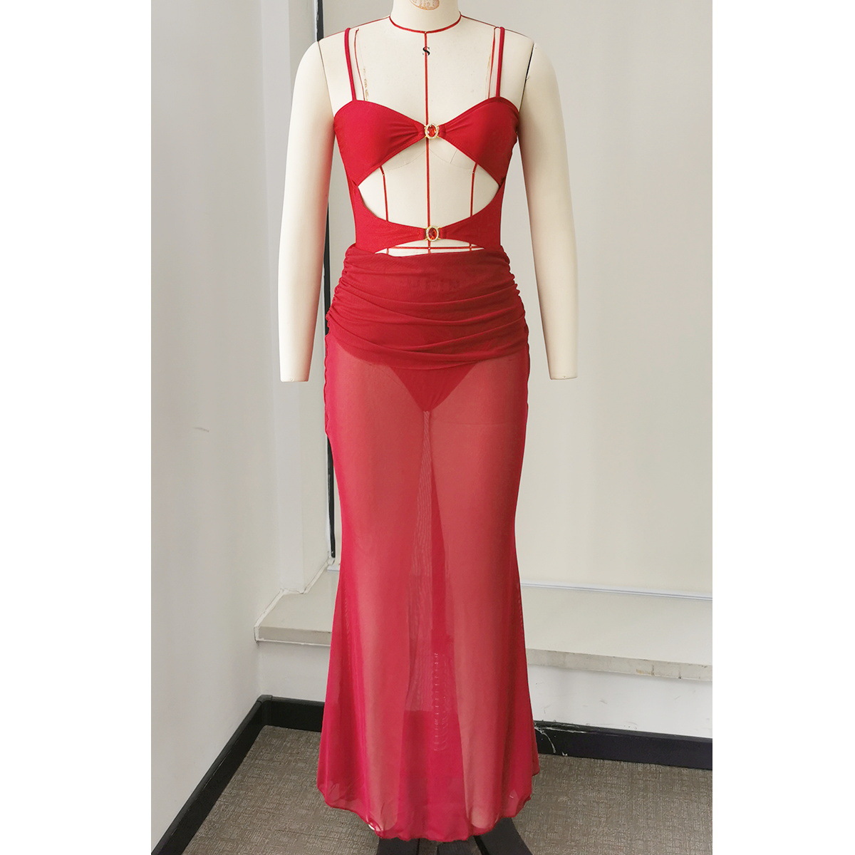 Ruched Waist Sheer Maxi Beach Skirt