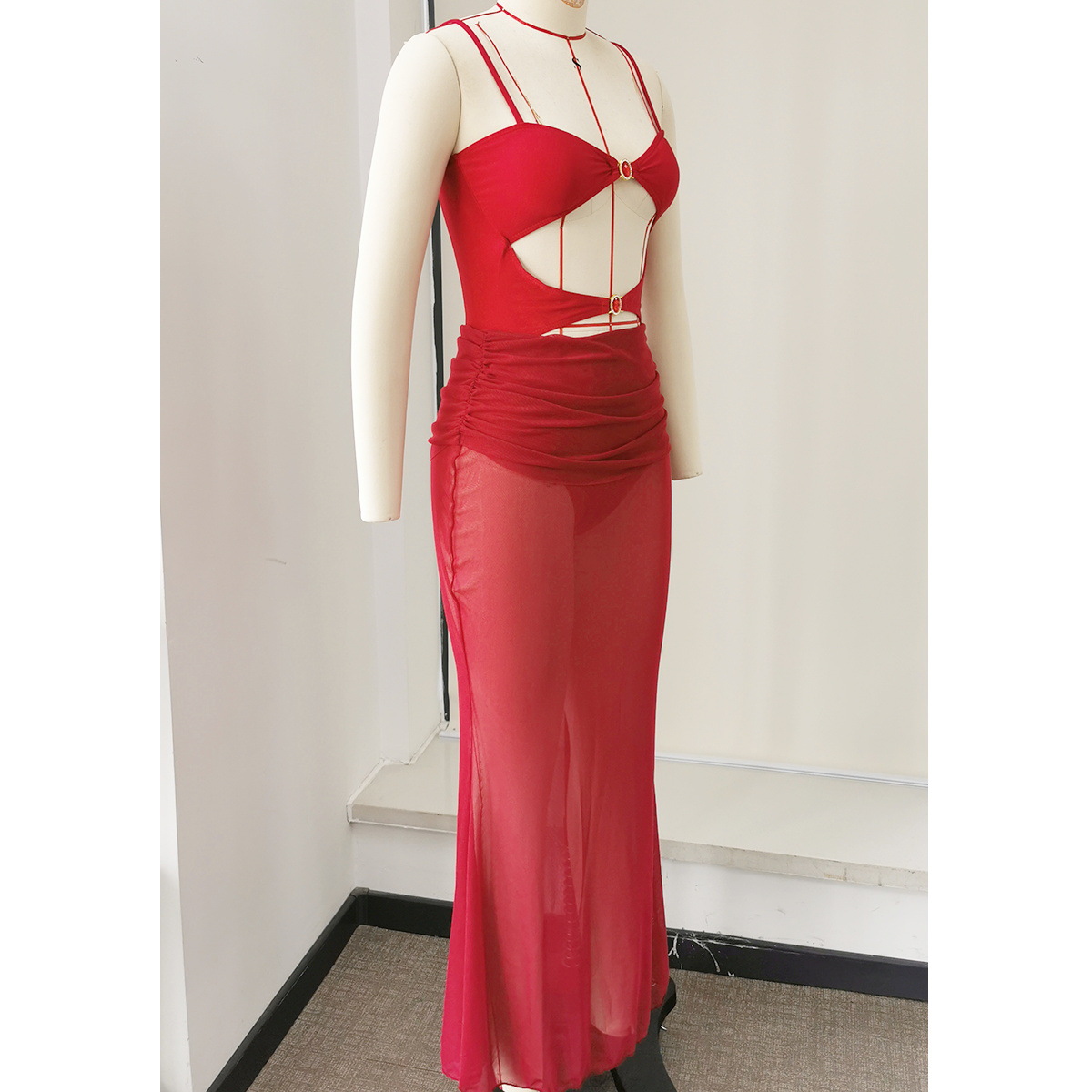 Ruched Waist Sheer Maxi Beach Skirt