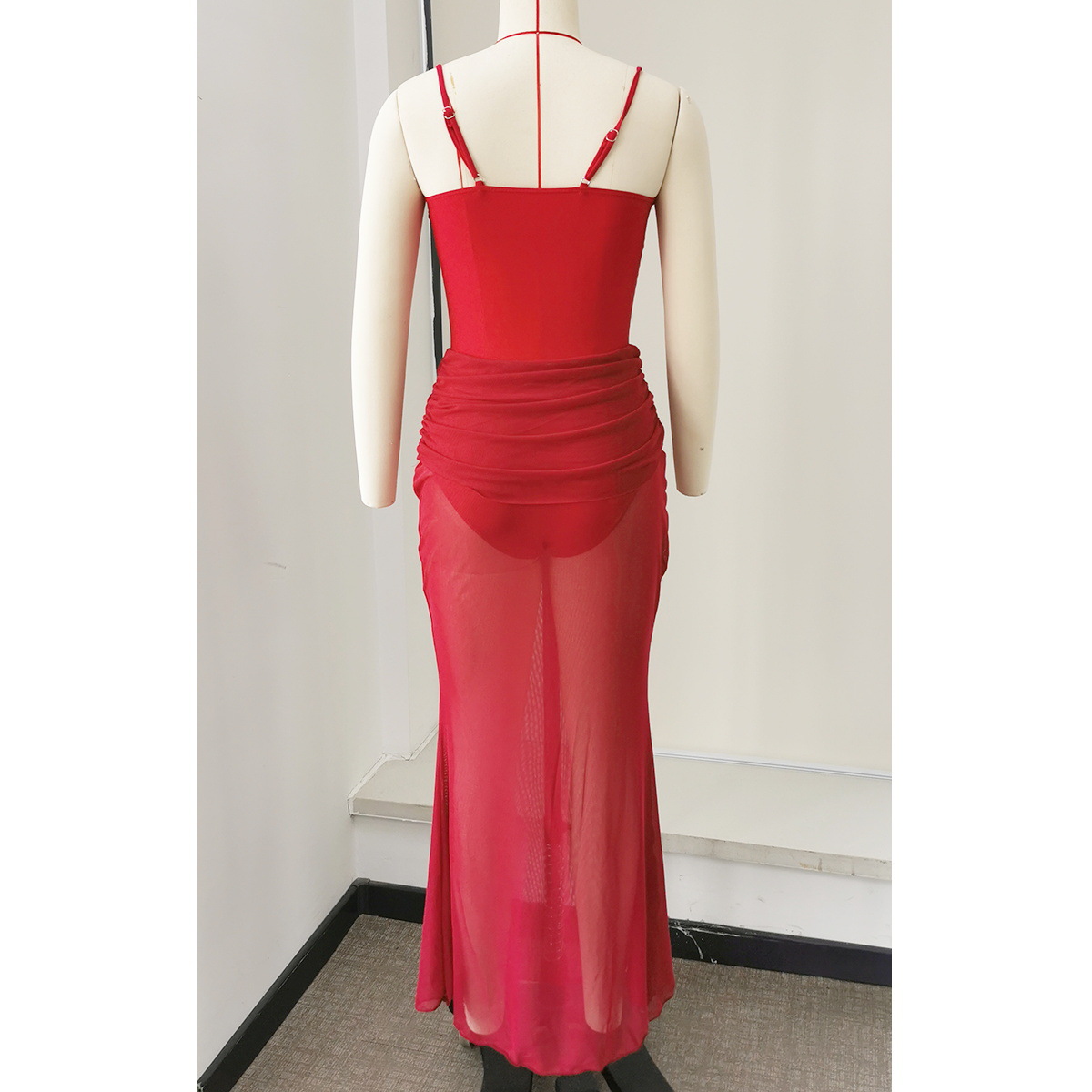 Ruched Waist Sheer Maxi Beach Skirt