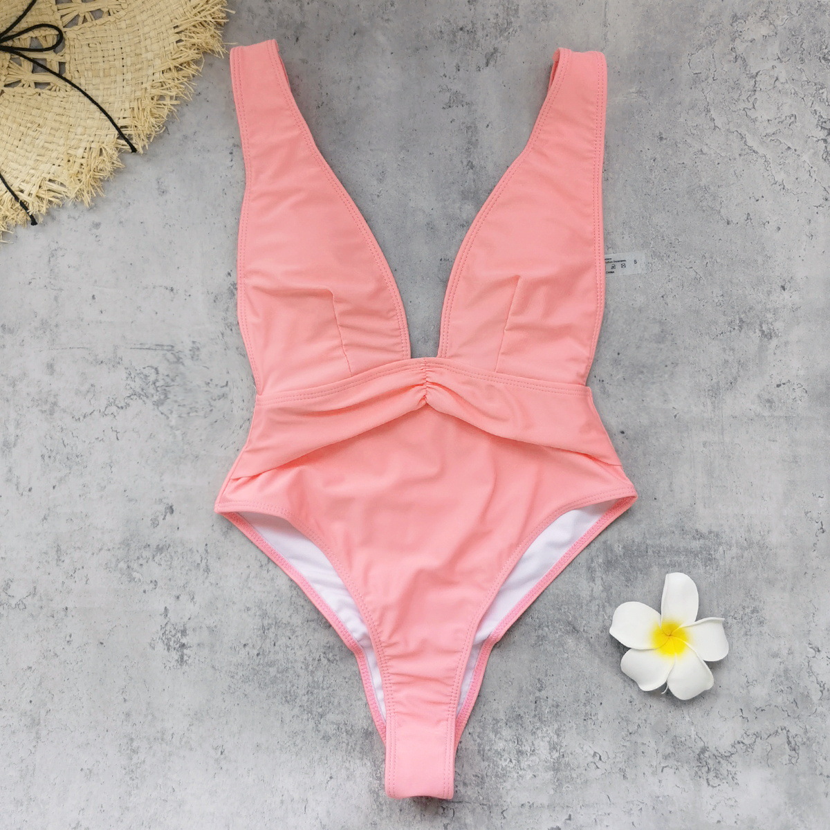 Plunge V-Neck One-Piece Swimsuit with Open Back and High Cut view 3