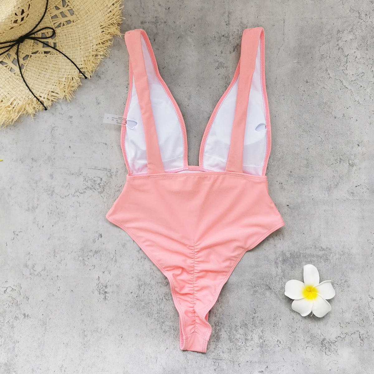 Plunge V-Neck One-Piece Swimsuit with Open Back and High Cut view 5