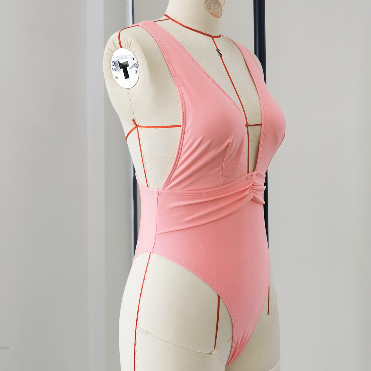 Plunge V-Neck One-Piece Swimsuit with Open Back and High Cut view 8