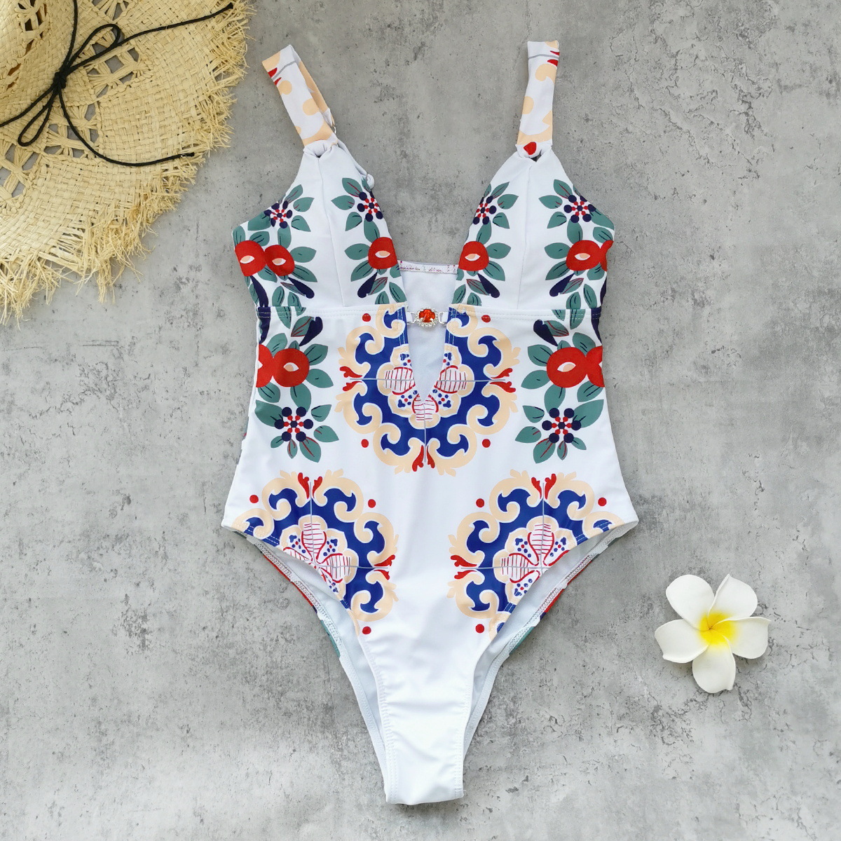 Plunge One-Piece Swimsuit with Adjustable Straps and High-Cut Legs