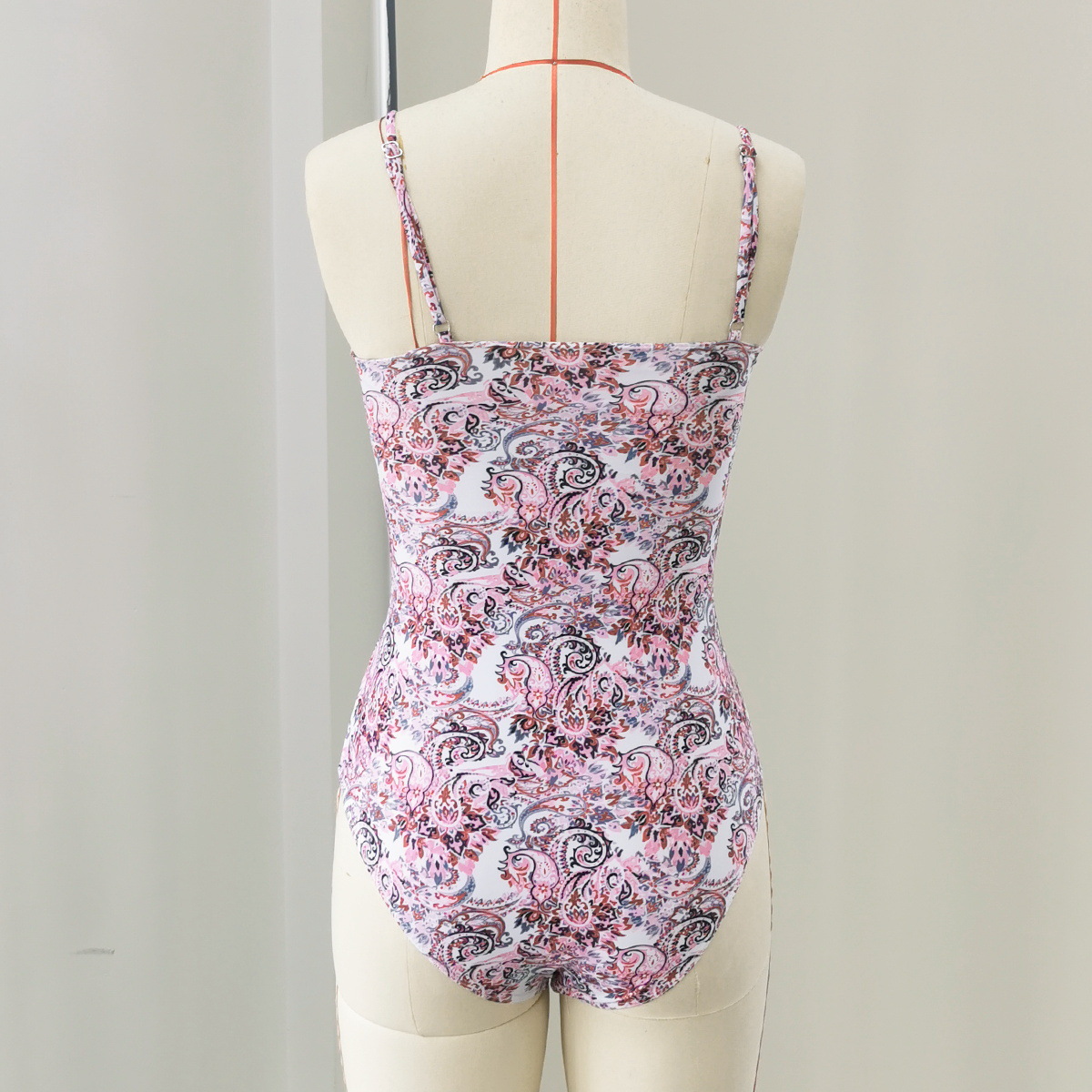 Pink Paisley Cutout One-Piece Swimsuit with Jeweled Center Connectors