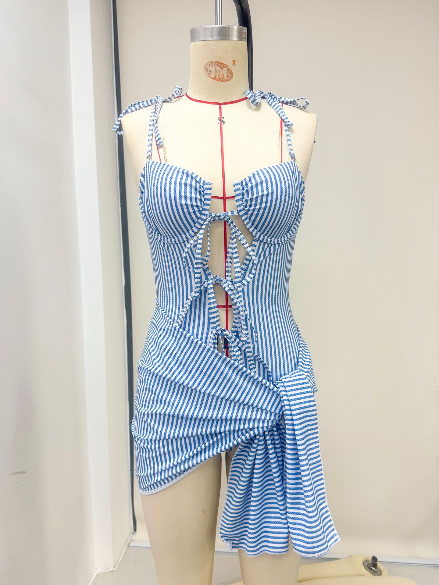 Tie Shoulder Cutout Ruched Mini Dress