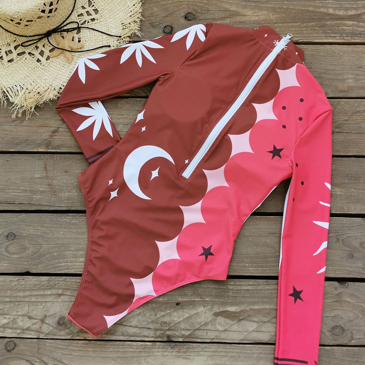 Long Sleeve High Neck Zip One-Piece Swimsuit view 6