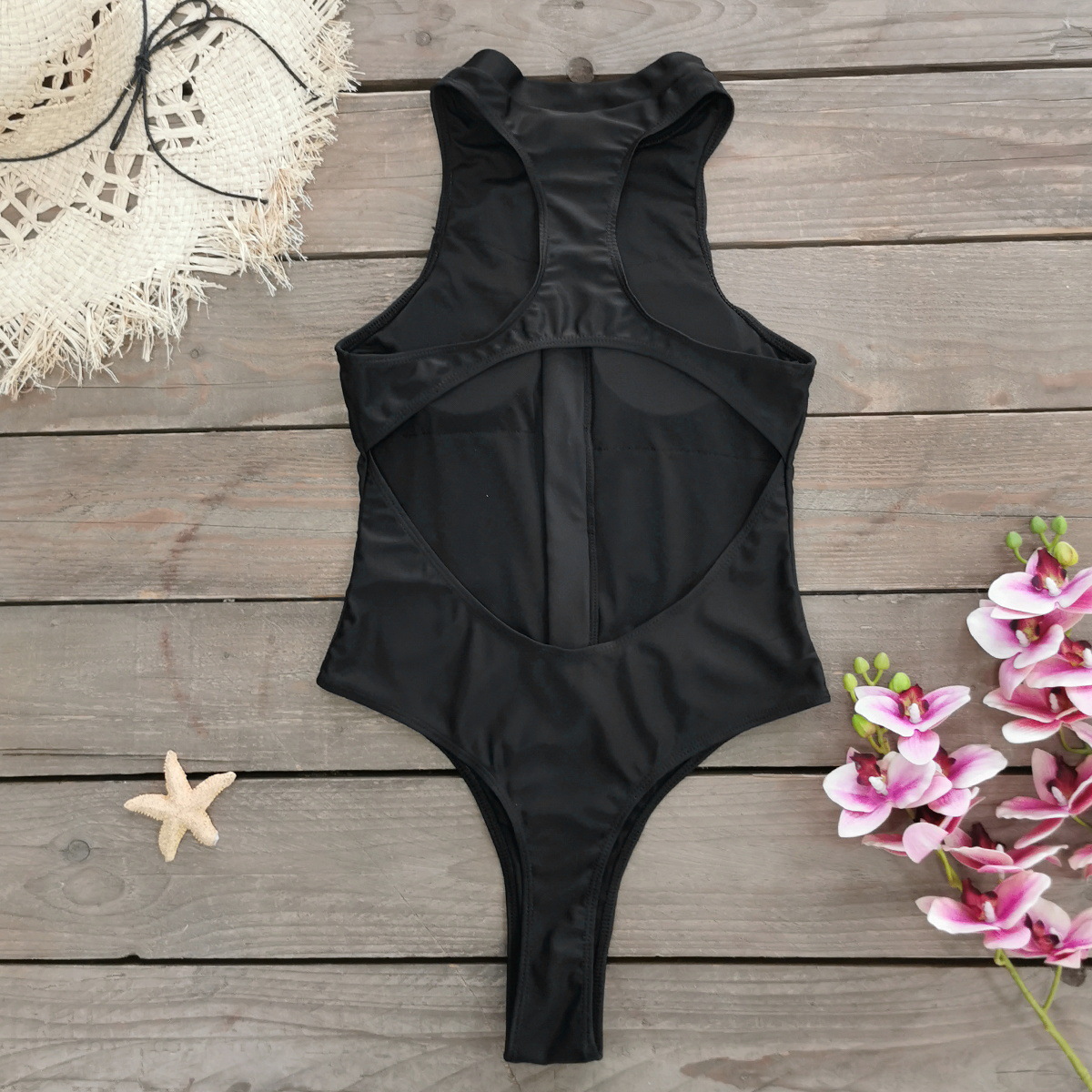High Neck Zip Front One-Piece Swimsuit with Racerback and High Cut view 11