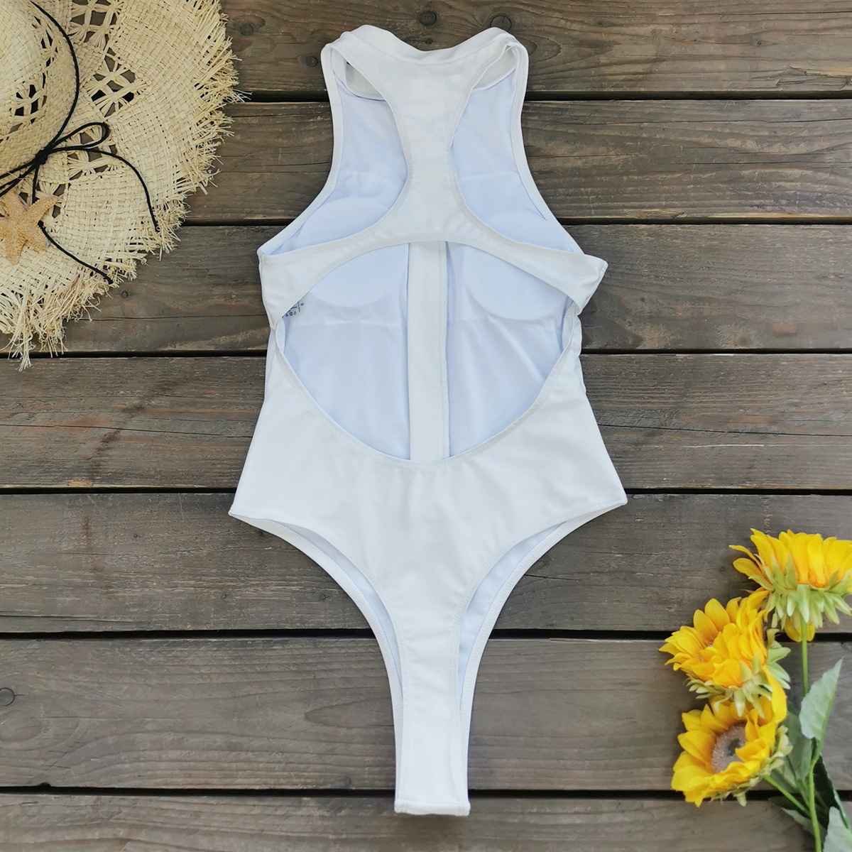 High Neck Zip Front One-Piece Swimsuit with Racerback and High Cut view 13