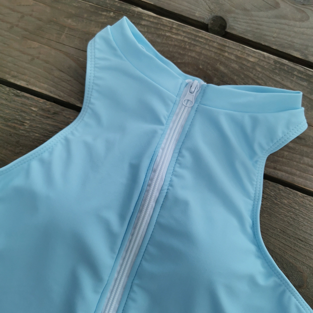 High Neck Zip Front One-Piece Swimsuit with Racerback and High Cut view 7