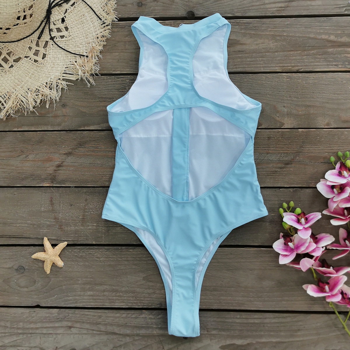 High Neck Zip Front One-Piece Swimsuit with Racerback and High Cut view 8