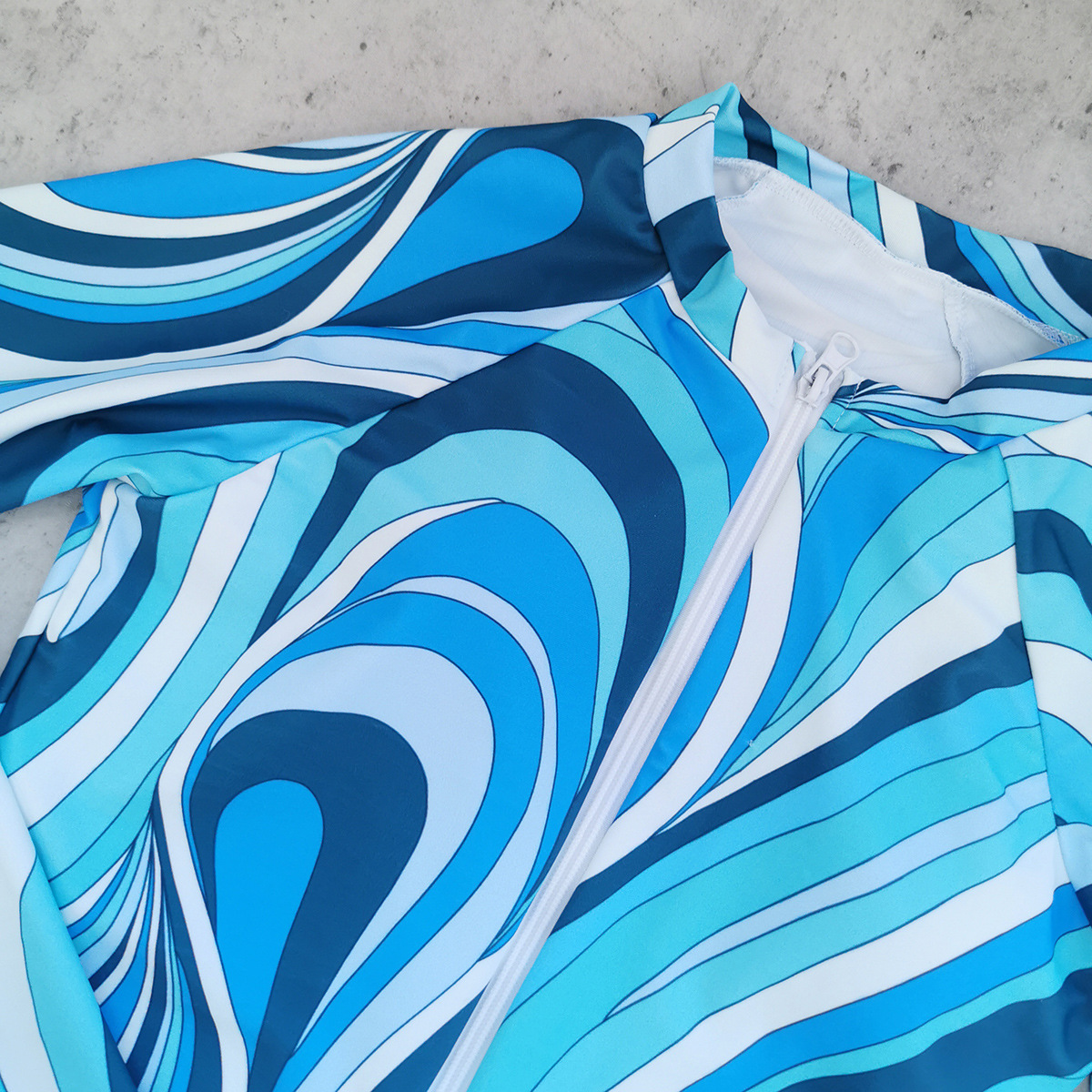 Long Sleeve High Neck Zip Front One Piece Swimsuit