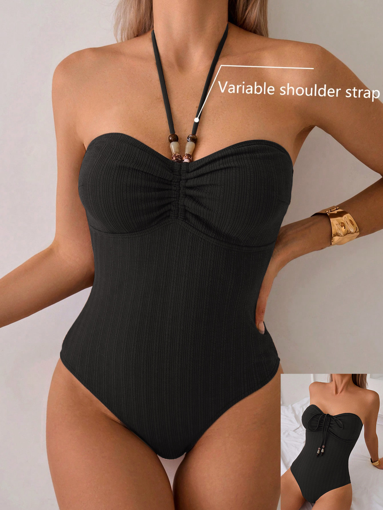 Convertible Strapless Halter One-Piece Swimsuit view 6