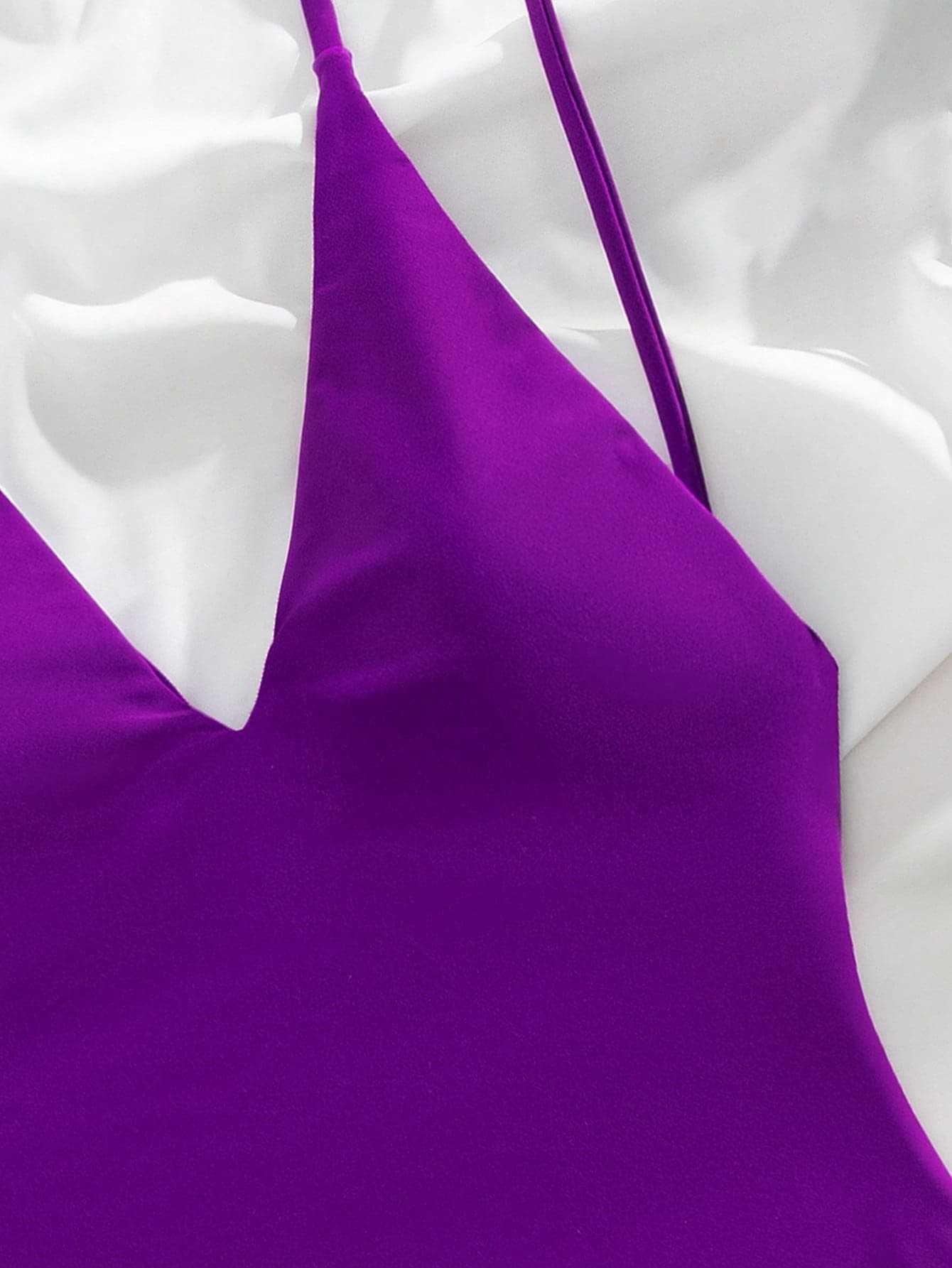 Women's V-Neck Backless One-Piece Swimsuit with Adjustable Straps view 24