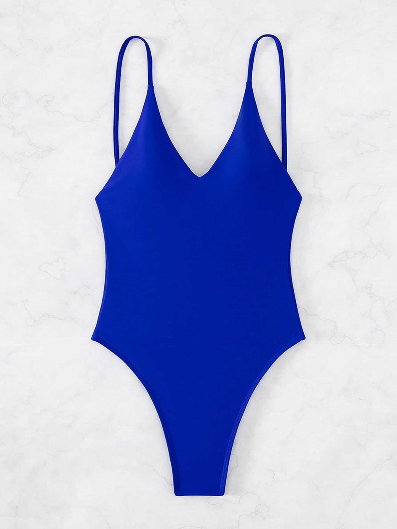 Women's V-Neck Backless One-Piece Swimsuit with Adjustable Straps view 30