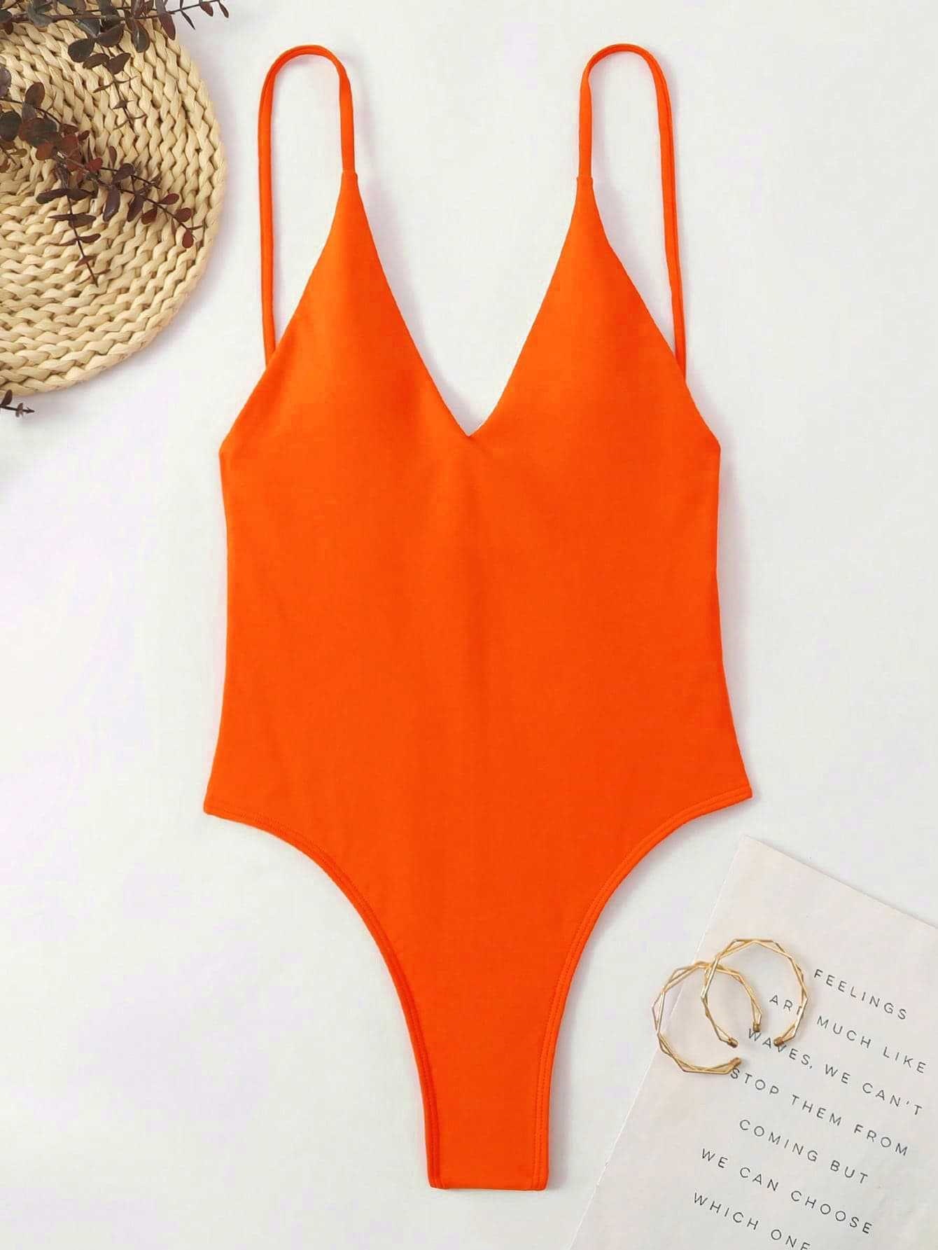 Women's V-Neck Backless One-Piece Swimsuit with Adjustable Straps view 36