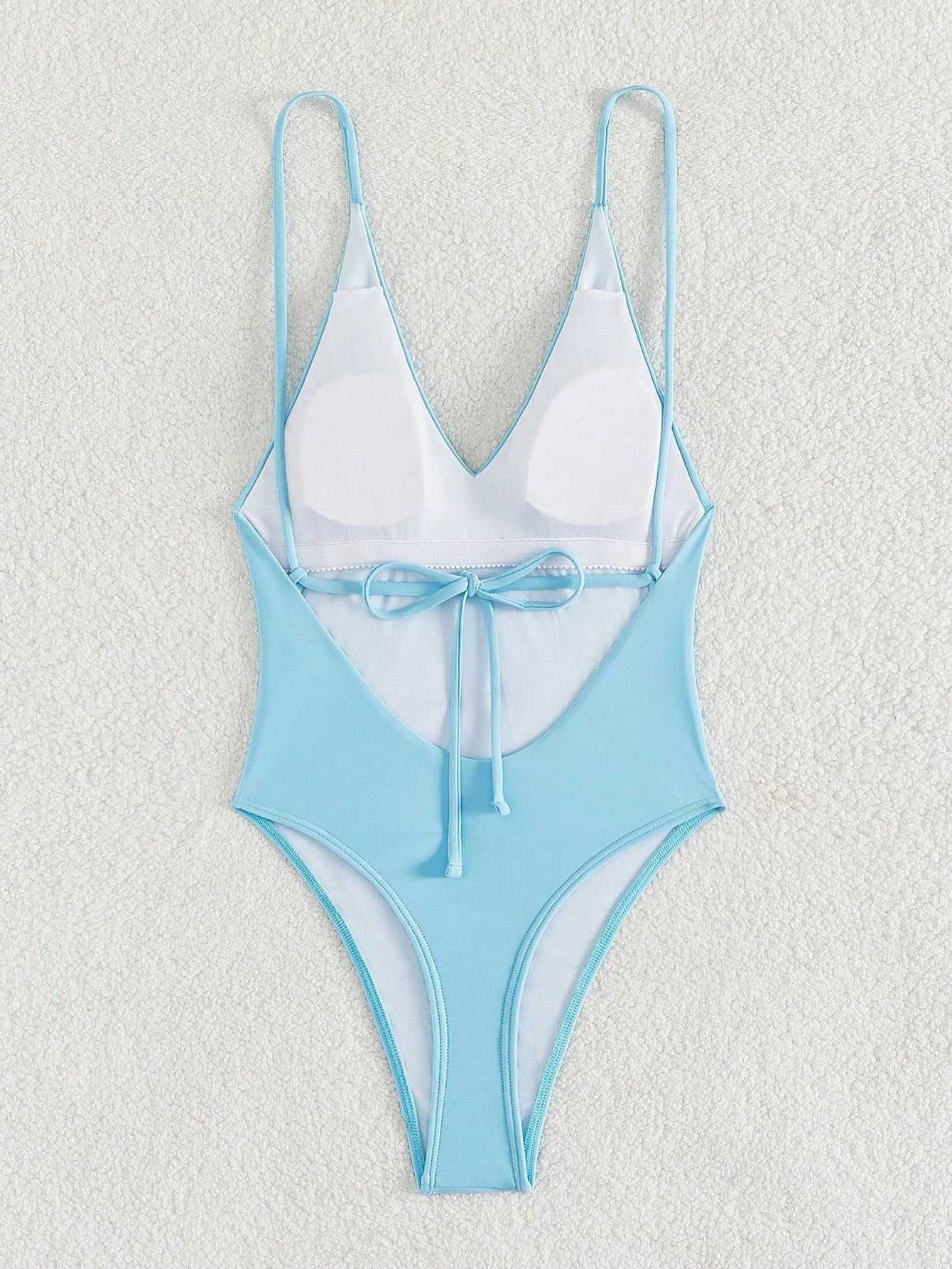 Women's V-Neck Backless One-Piece Swimsuit with Adjustable Straps view 42