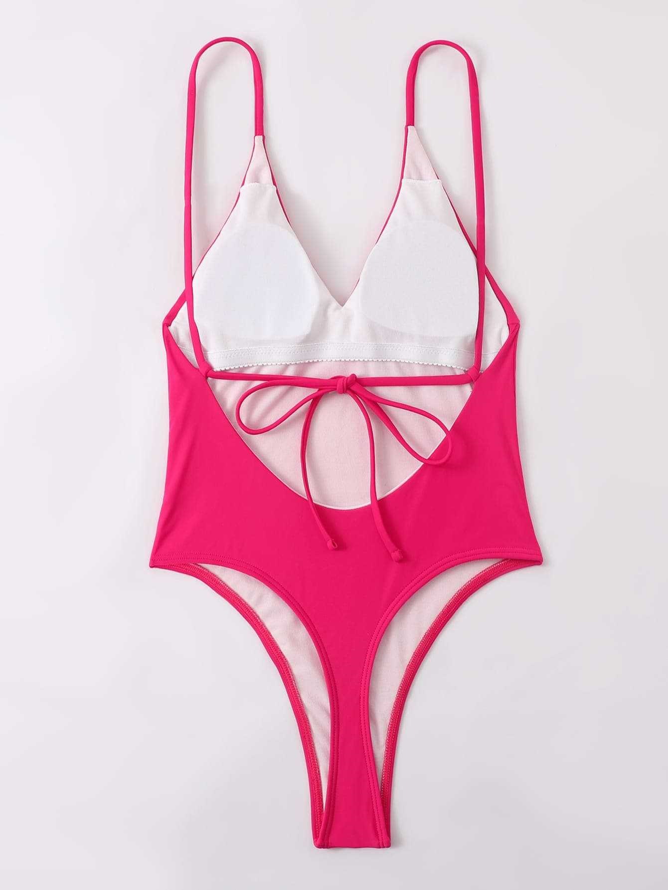 Women's V-Neck Backless One-Piece Swimsuit with Adjustable Straps view 58
