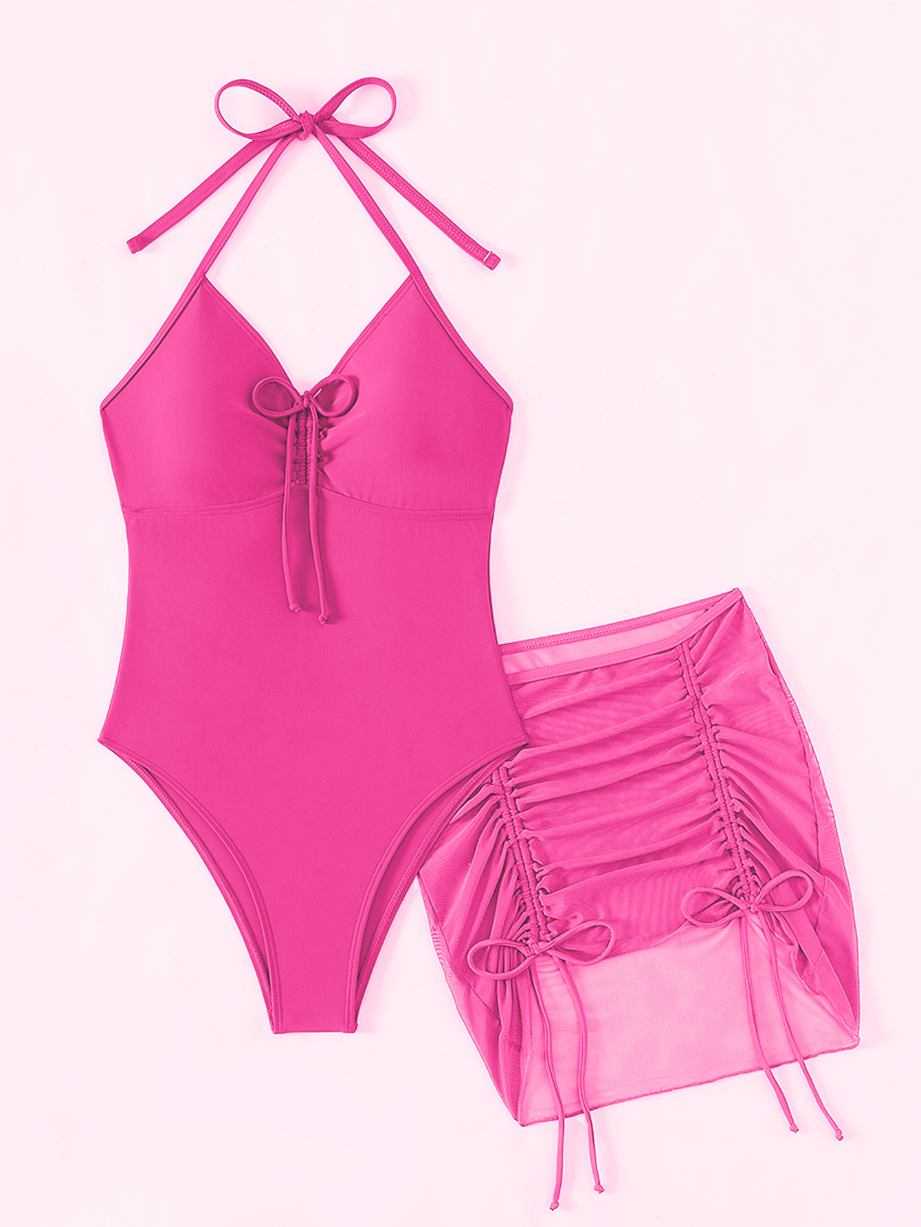 One-Piece Swimsuit and Ruched Skirt Set view 7