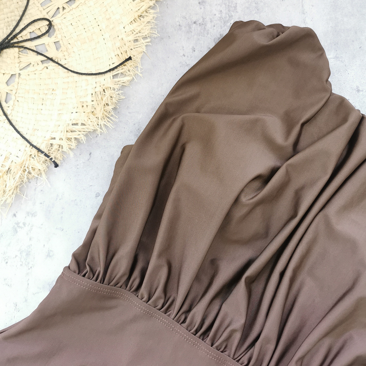 Brown Ruched Sleeveless Bodysuit and Wrap Maxi Skirt Set