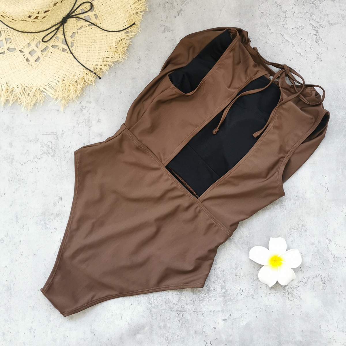 Brown Ruched Sleeveless Bodysuit and Wrap Maxi Skirt Set
