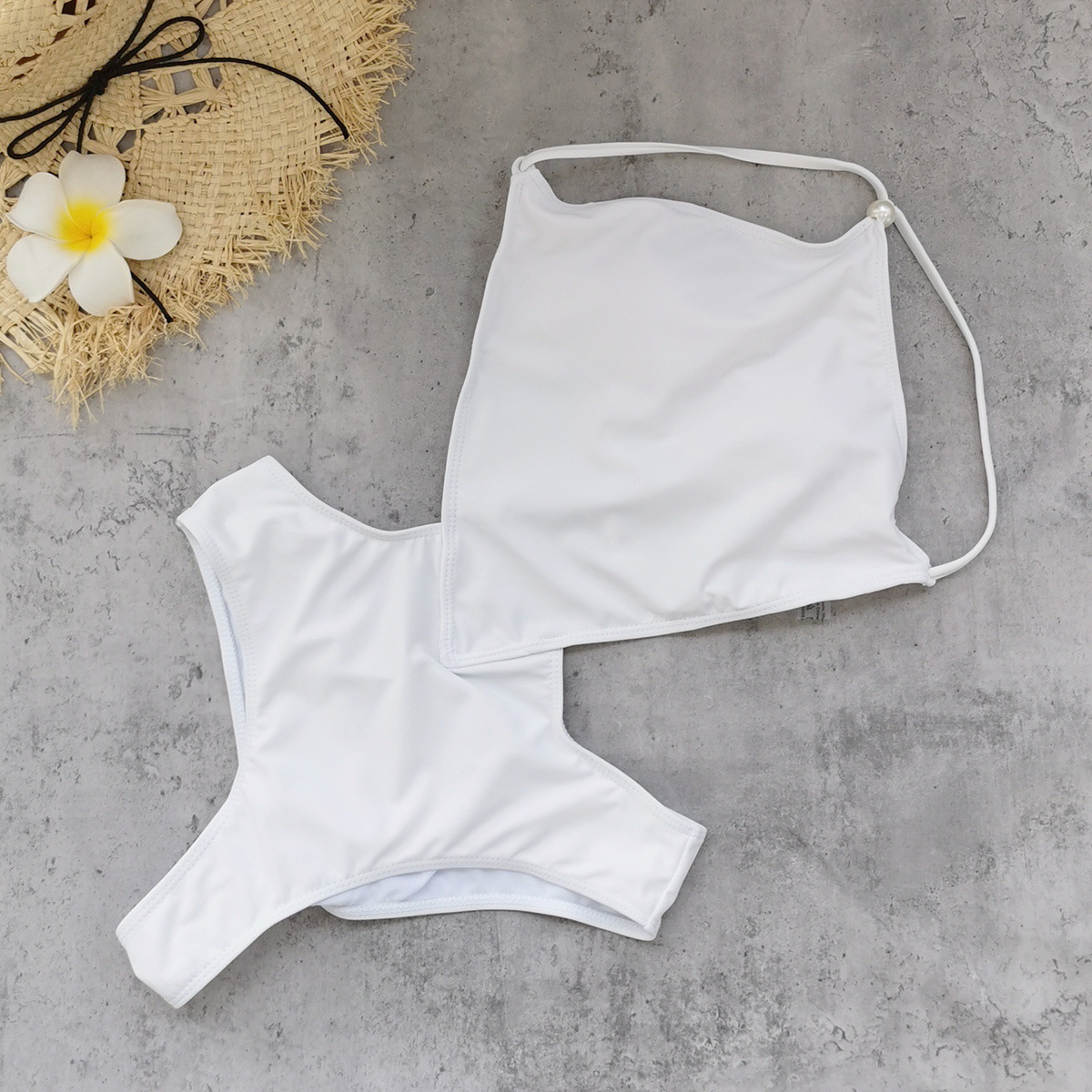 Halter Neck Cutout High-Leg One-Piece Swimsuit with Tie Back