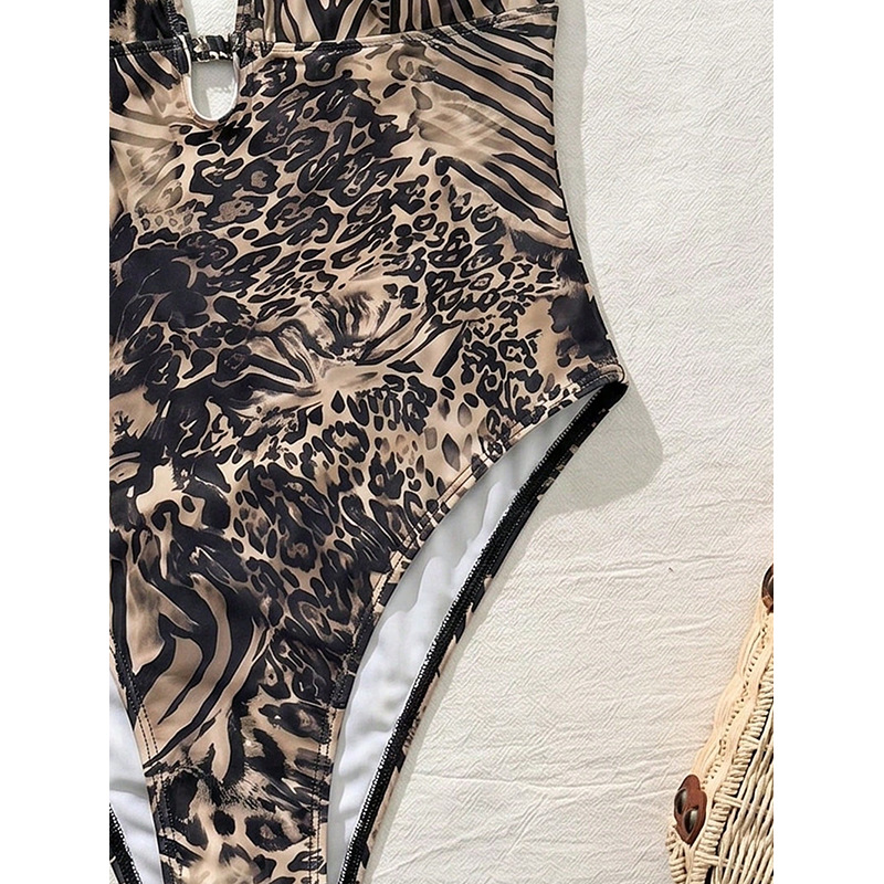 Halter Neck Plunge One Piece Swimsuit with Beaded Straps view 4