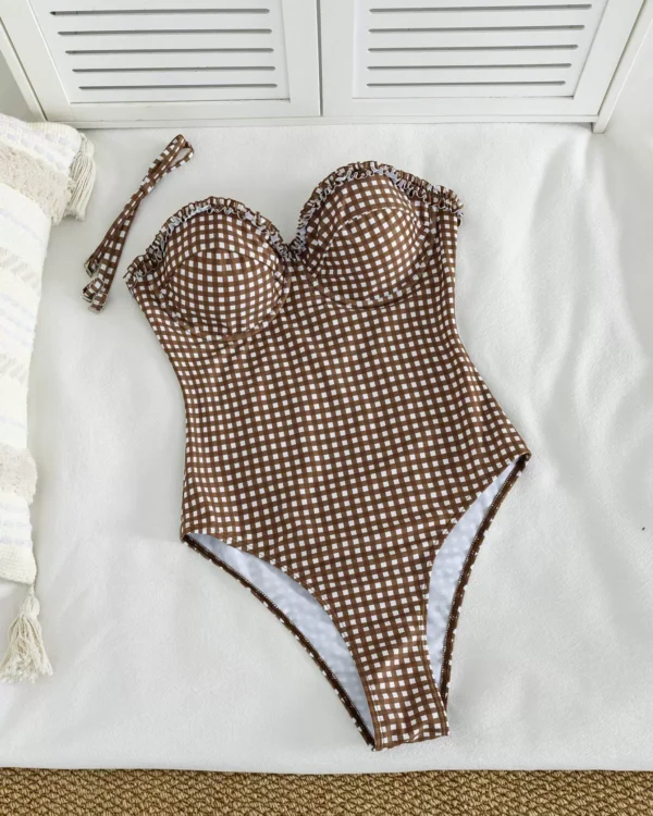 Traje de baño entero sin tirantes con aros, volantes y tirantes desmontables