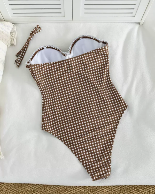 Traje de baño entero sin tirantes con aros, volantes y tirantes desmontables