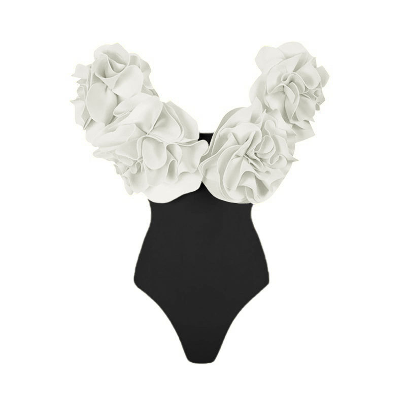 Black and white color-blocked swimsuit