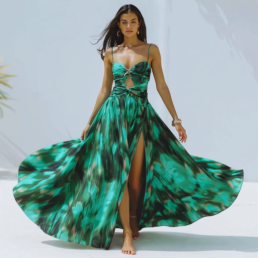 Cutout One-Piece Swimsuit and Maxi Cover-Up Dress Set