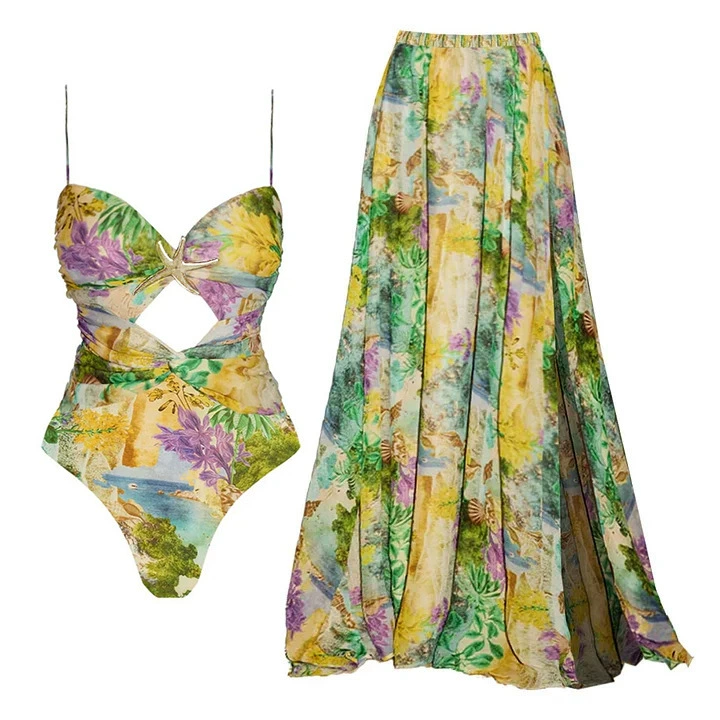 Cutout One-Piece Swimsuit and Maxi Cover-Up Dress Set view 11