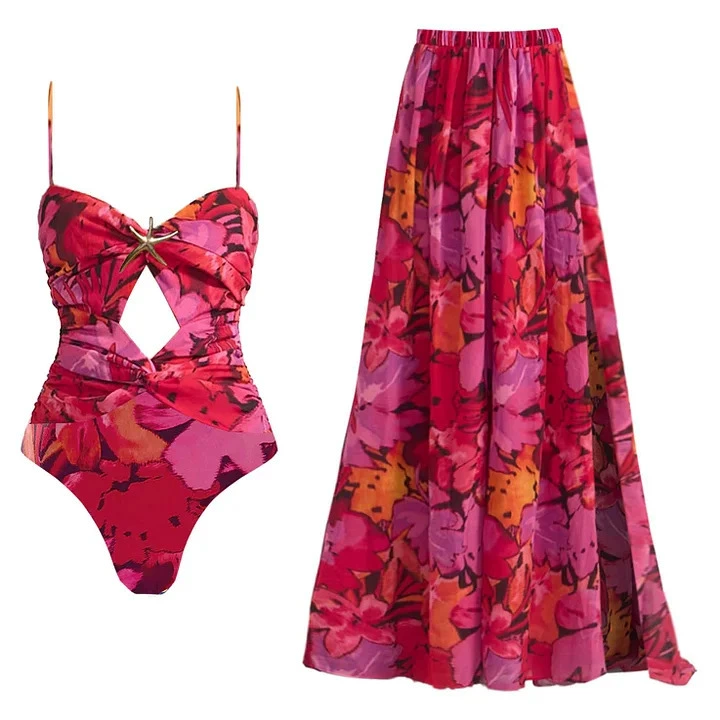 Cutout One-Piece Swimsuit and Maxi Cover-Up Dress Set view 14