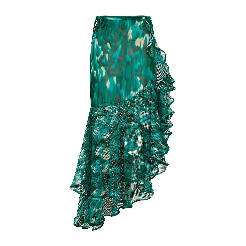 Green Ink Mesh Wrap Skirt