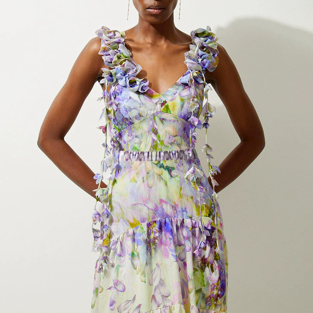 Ruffled Strap One-Piece Swimsuit with Tiered Maxi Skirt Set