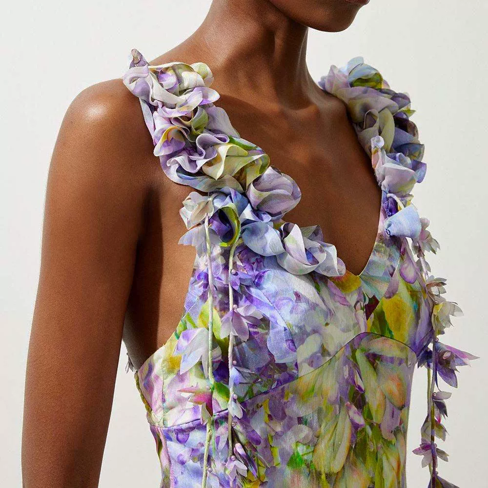 Ruffled Strap One-Piece Swimsuit with Tiered Maxi Skirt Set view 3